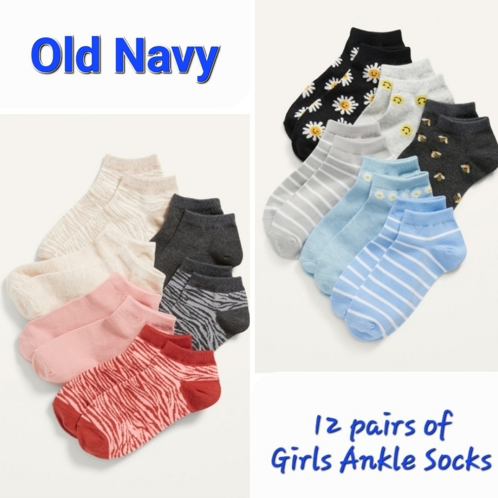 👀50% OFF - NWT‼️ Old Navy brand Girl's Ankle Socks, 12 pairs
